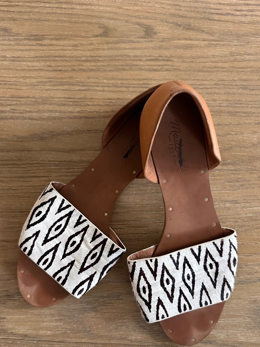 Madewell Calf Hair D’Orsay Flats Size 9 Tan Black Printed Leather Sandals